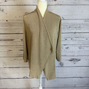 Chicos‎ Travelers Jacket Womens 1 Medium Tan Lightweight Slinky Knit Open Front